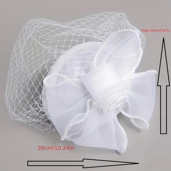 Feather and Polka Dot Fascinator With Lace Gloves For Weddings Dress up and more - Picture 4 of 7